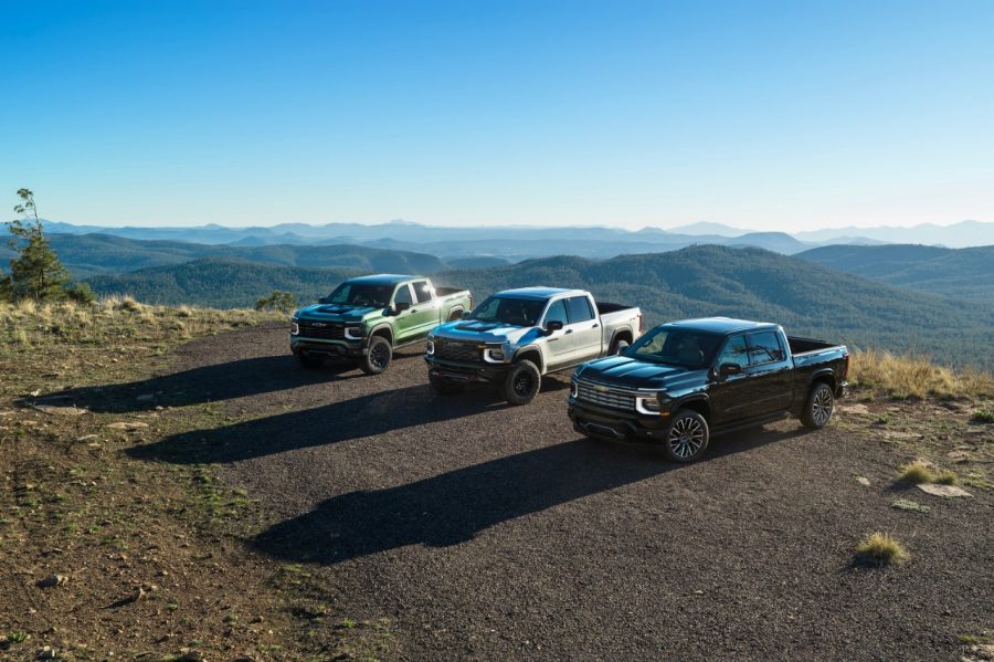 2027 Chevrolet Silverado 1500 Trail Boss, ZR2 and High Country parked side by side