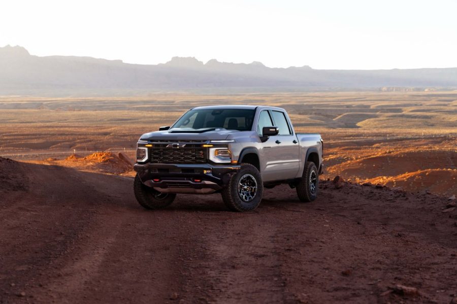 2027 Chevrolet Silverado 1500 ZR2 in White Sands, front three-quarter view